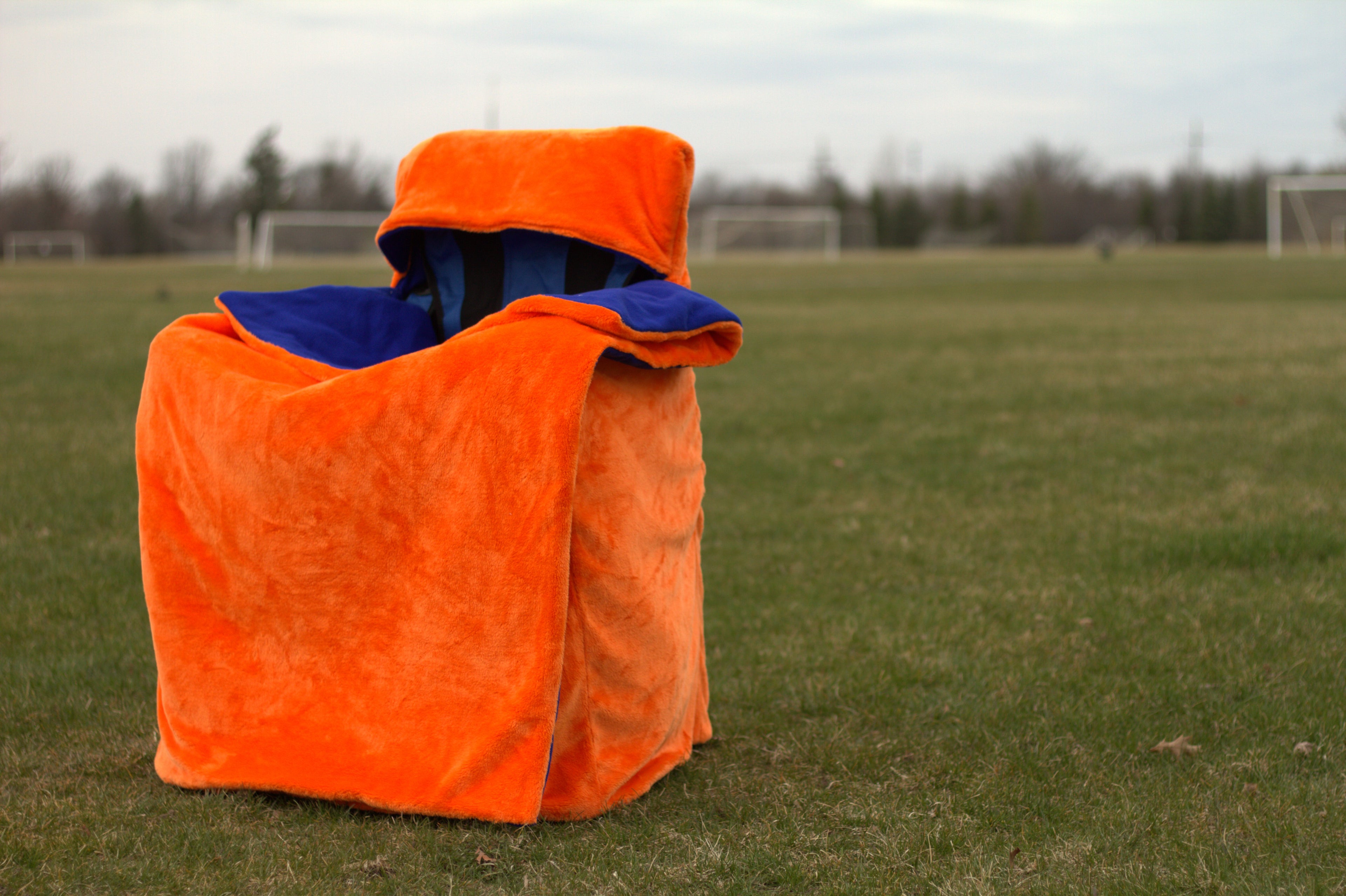 Orange Faux Fur with Blue Polar Fleece