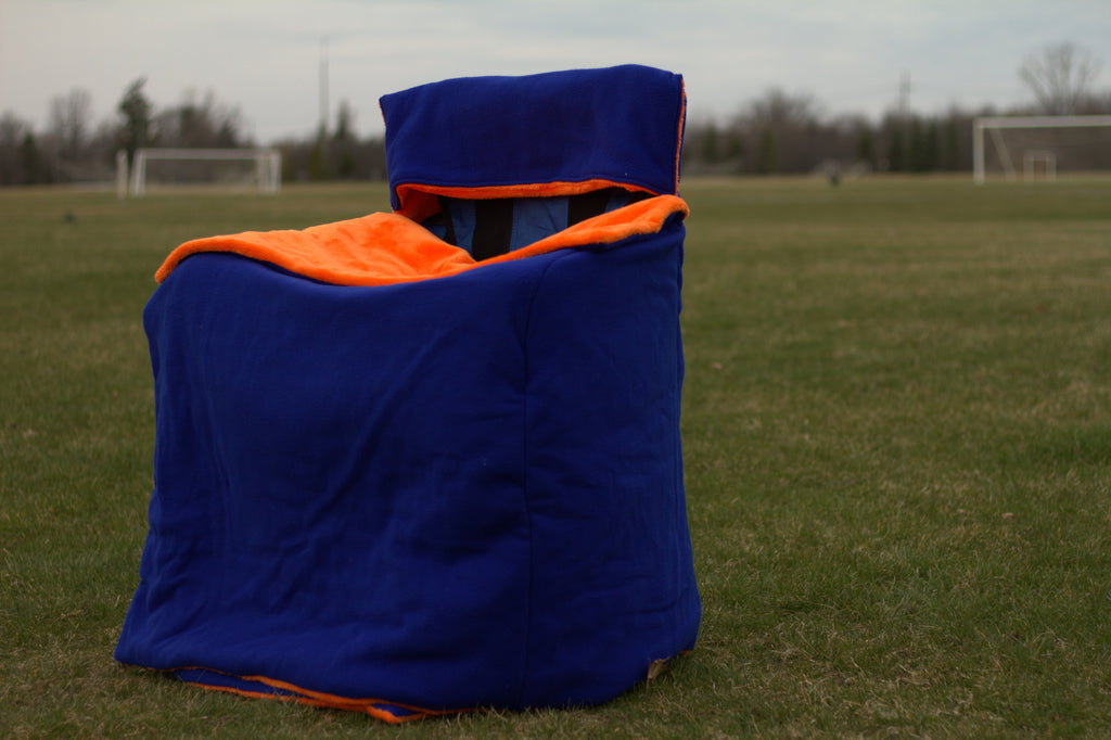 Orange Faux Fur with Blue Polar Fleece